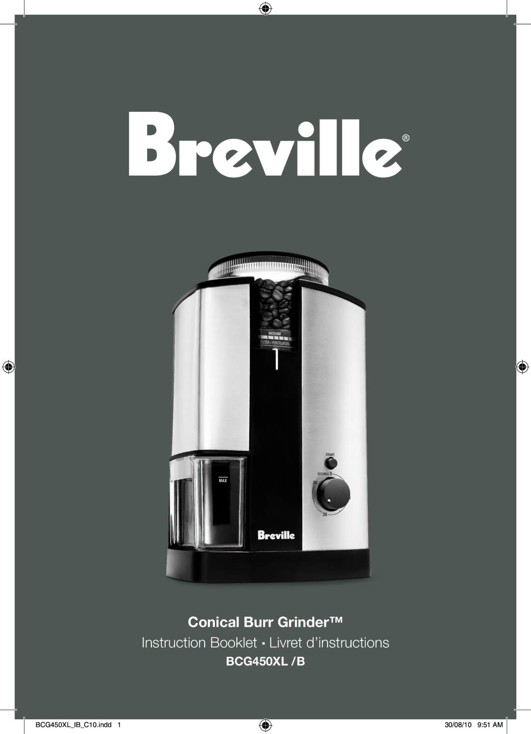 Breville BCG450XL/B manual Conical Burr Grinder 