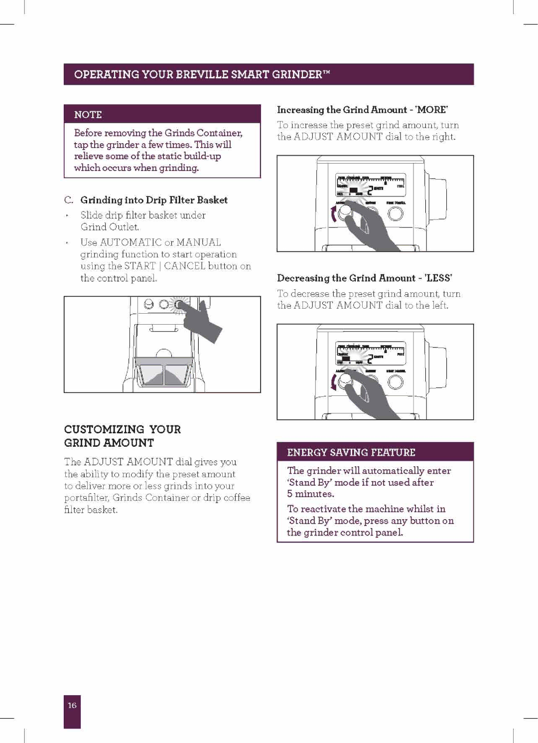 Breville BCG800XL, The Smart Grinder manual 