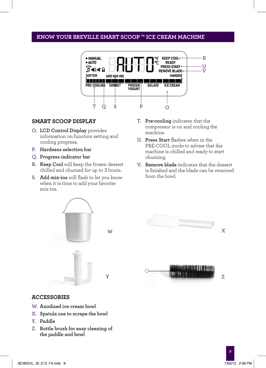 Breville BCI600XL manual SMart Scoop display, Accessories 