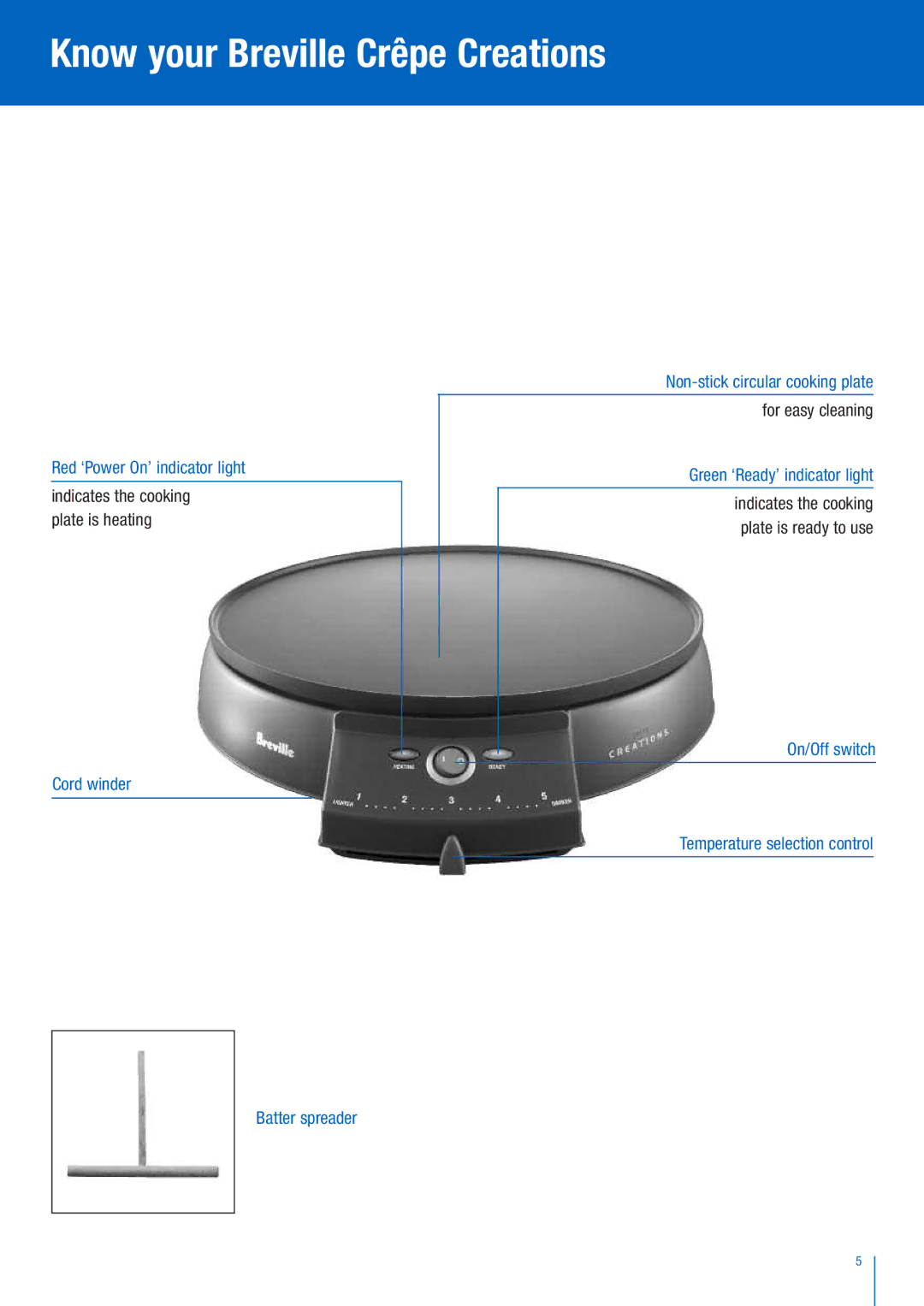 Breville BCP200 manual Know your Breville Crêpe Creations 