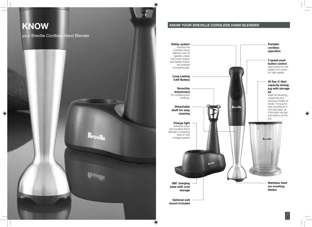 Breville BCS500XL manual Know Your Breville Cordless Hand Blender 