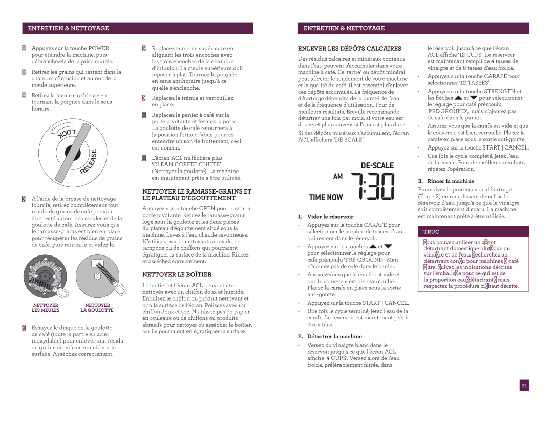 Breville BDC600XL /A manual Nettoyer LE RAMASSE-GRAINS ET LE Plateau D’ÉGOUTTEMENT, Nettoyer LE Boîtier 
