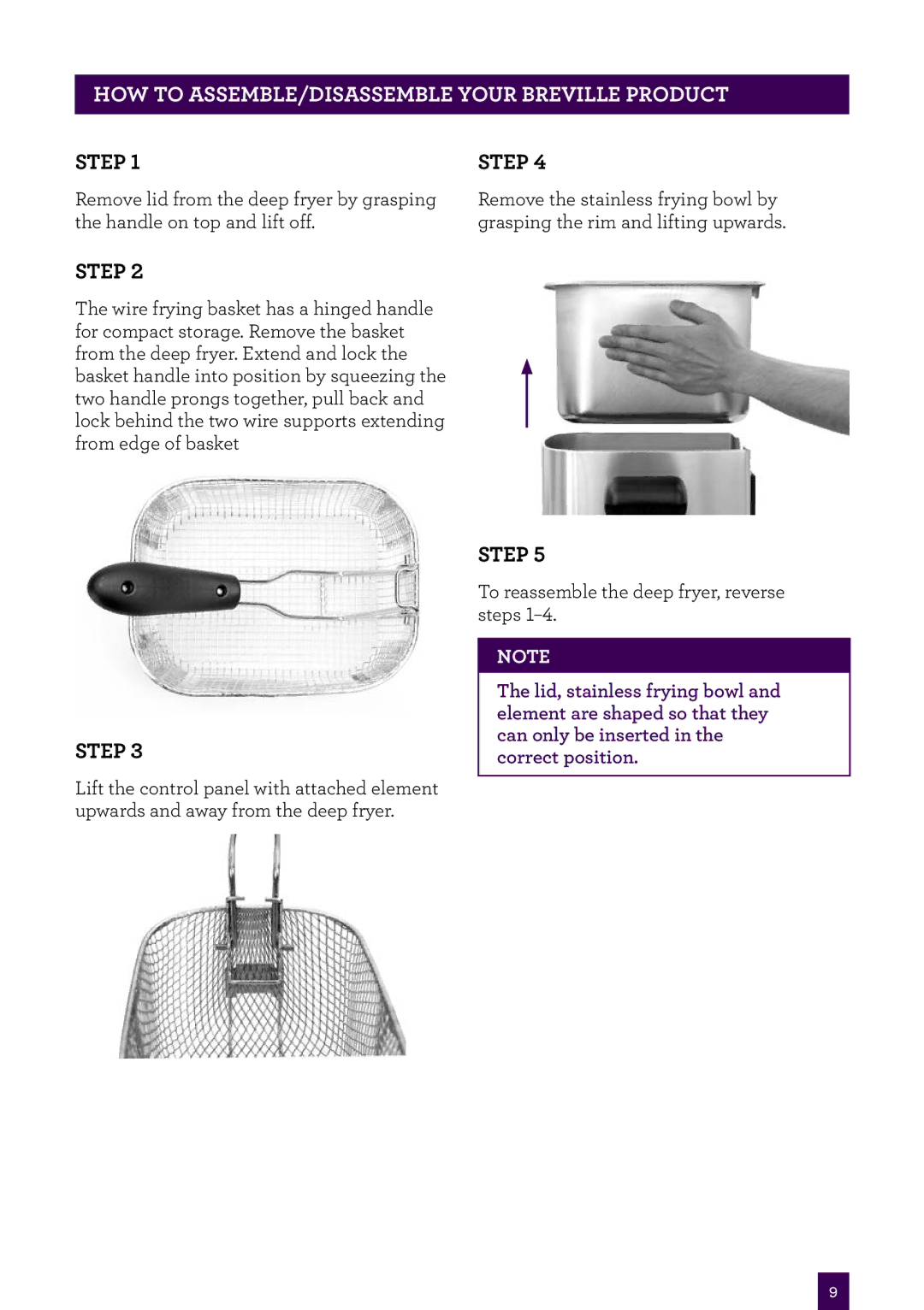 Breville BDF450XL brochure HOW to ASSEMBLE/DISASSEMBLE Your Breville product, Step 