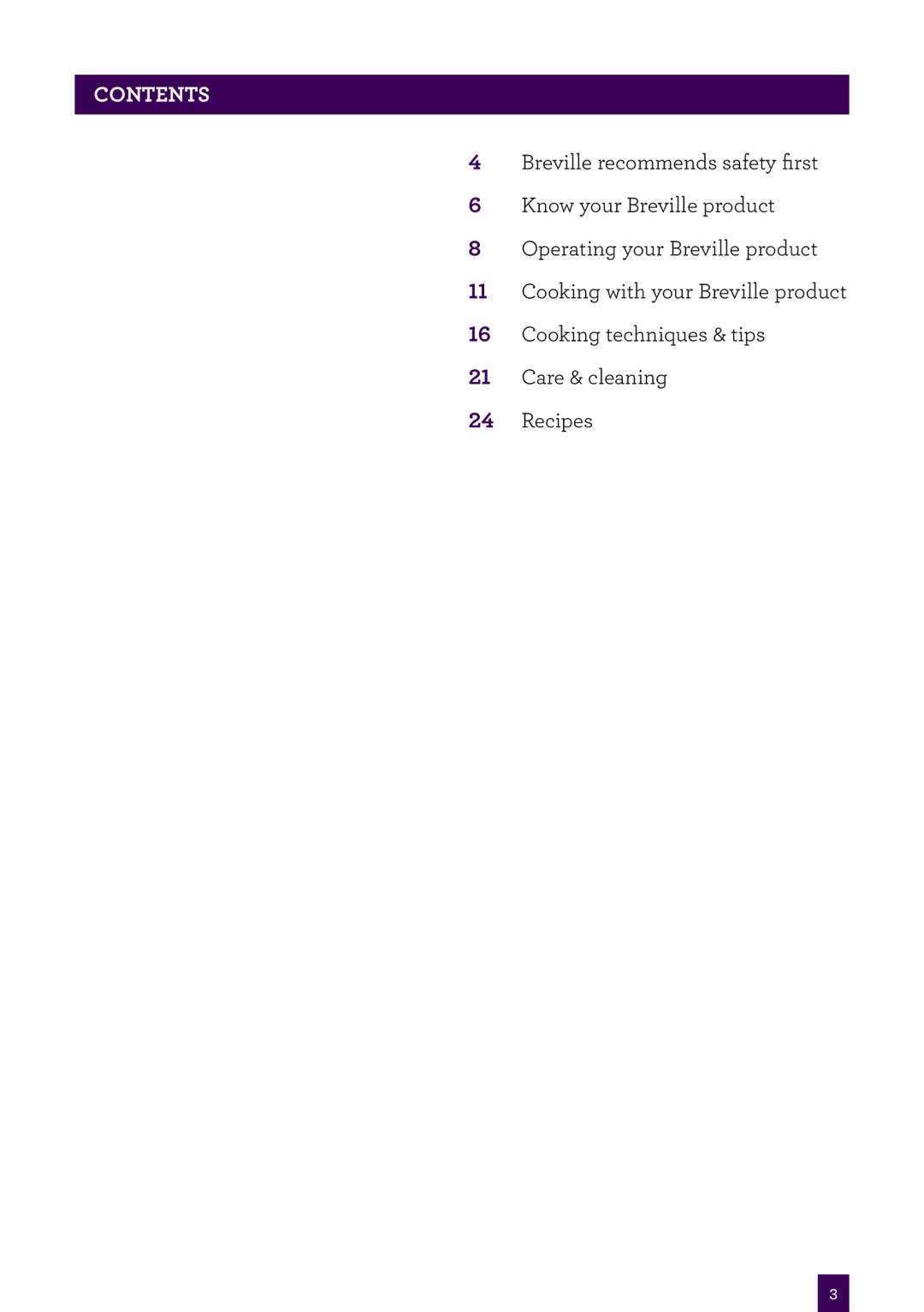 Breville BDF500XL manual Contents 