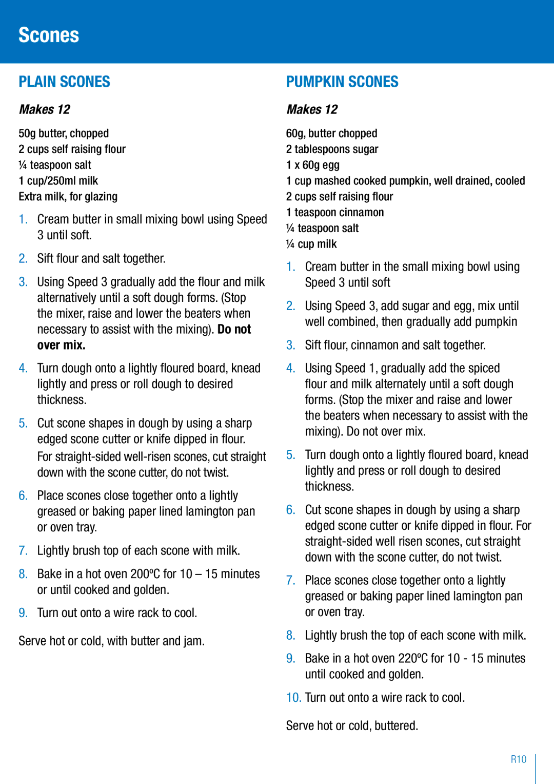 Breville BEM200 manual Plain Scones, Pumpkin Scones, Sift flour, cinnamon and salt together 