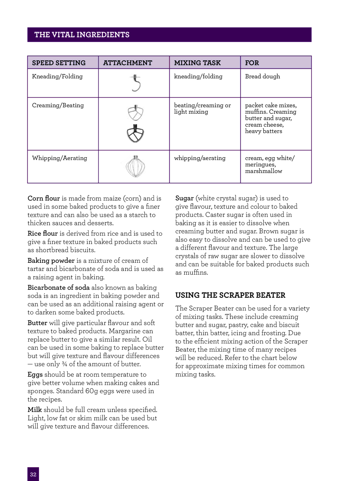 Breville BEM800 brochure Using the scraper beater, Speed setting Attachment Mixing task For 