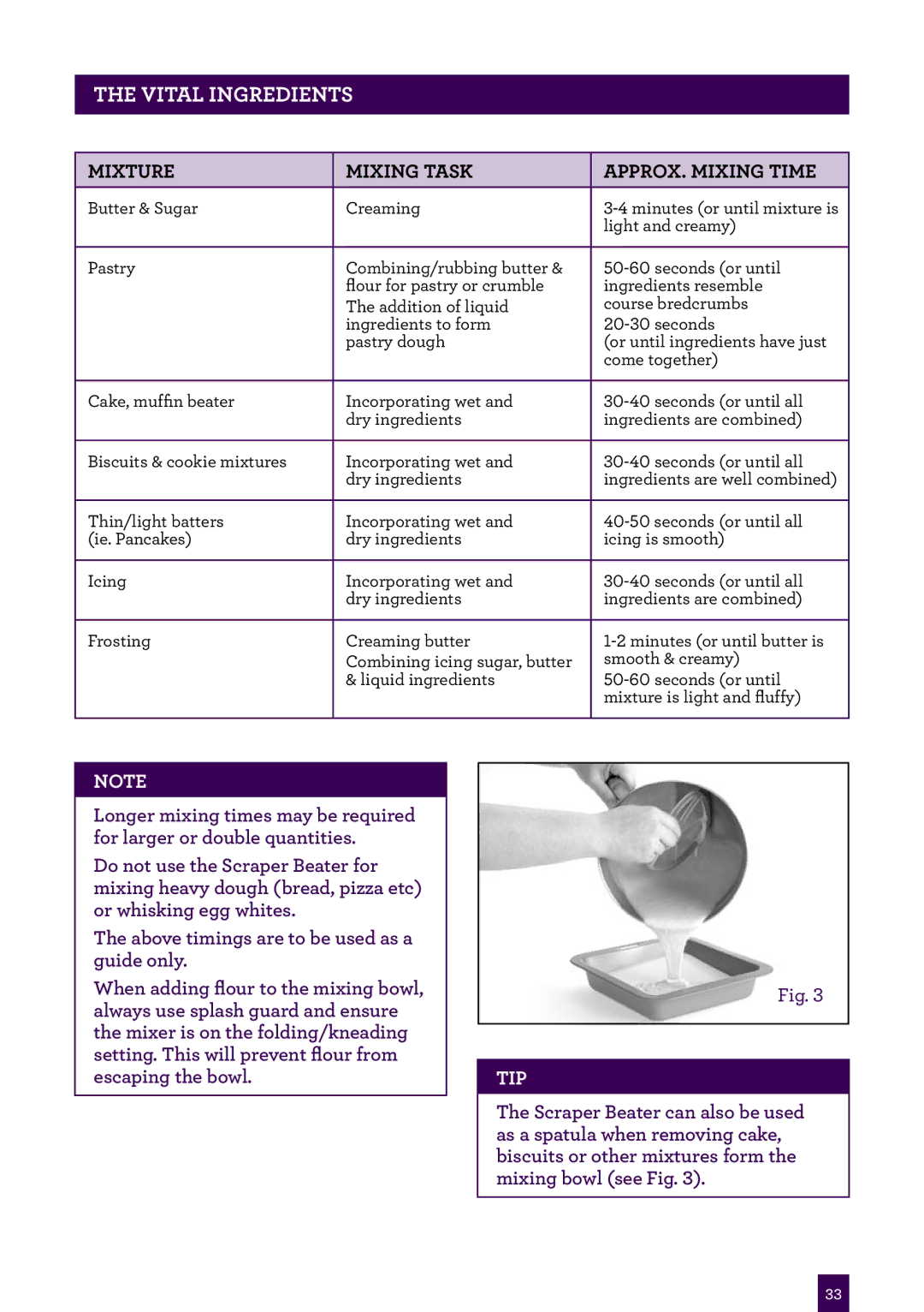 Breville BEM800 brochure Mixture Mixing task Approx. mixing time, Tip 