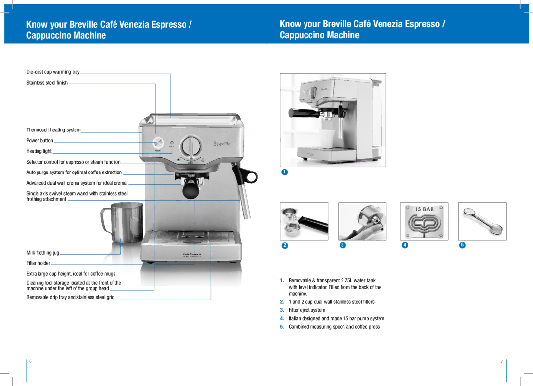 Breville BES250S manual Removable drip tray and stainless steel grid 