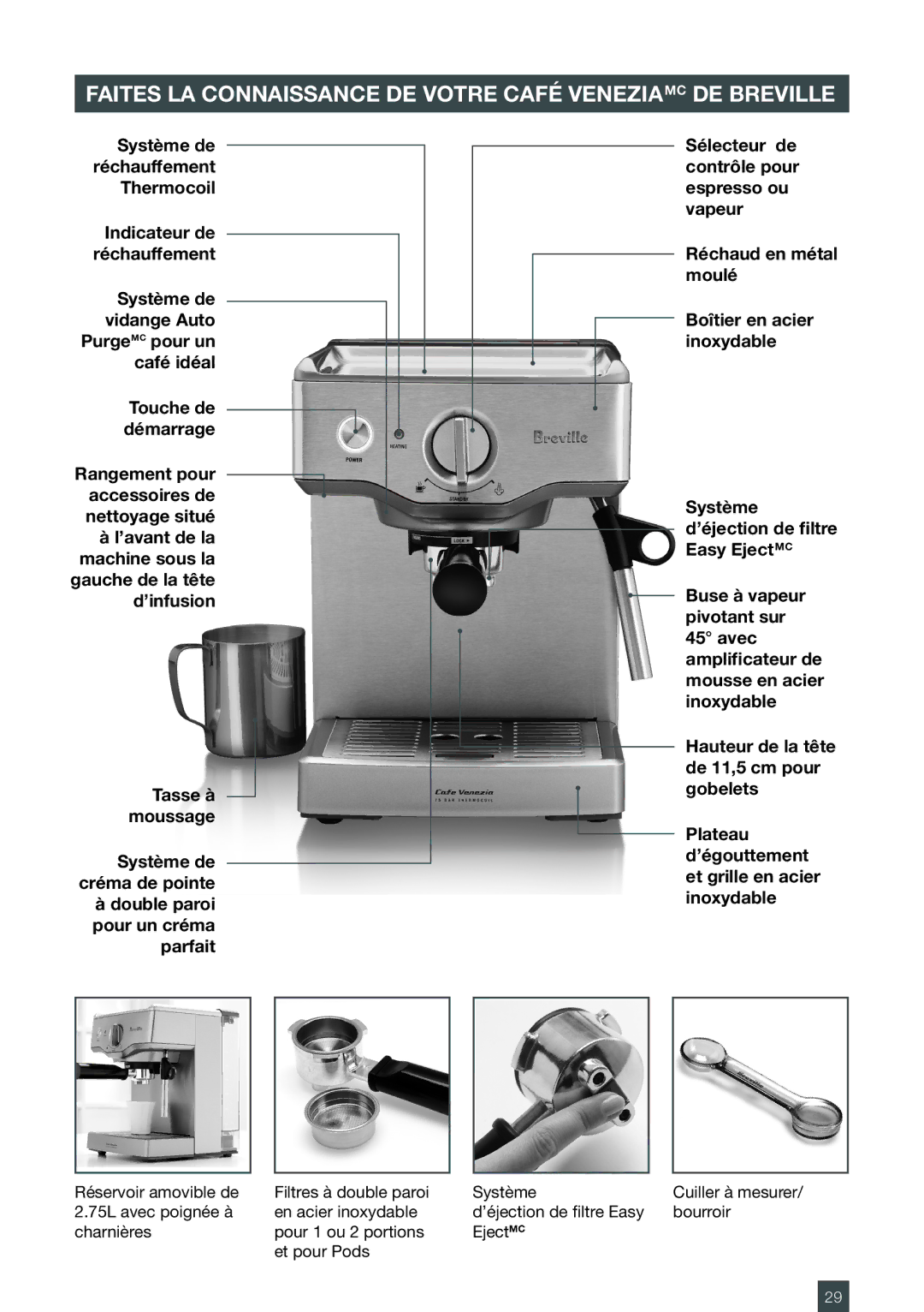 Breville BES250XL manual Faites LA Connaissance DE Votre Café Veneziamc DE Breville 