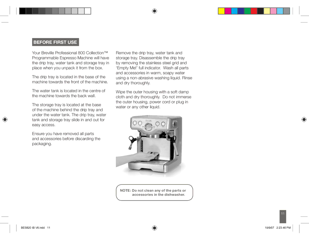 Breville BES820 manual Before First USE 