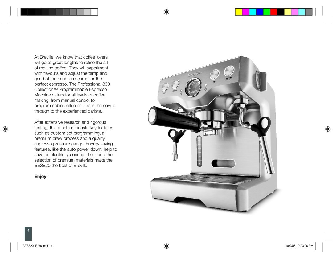 Breville BES820 manual Enjoy 