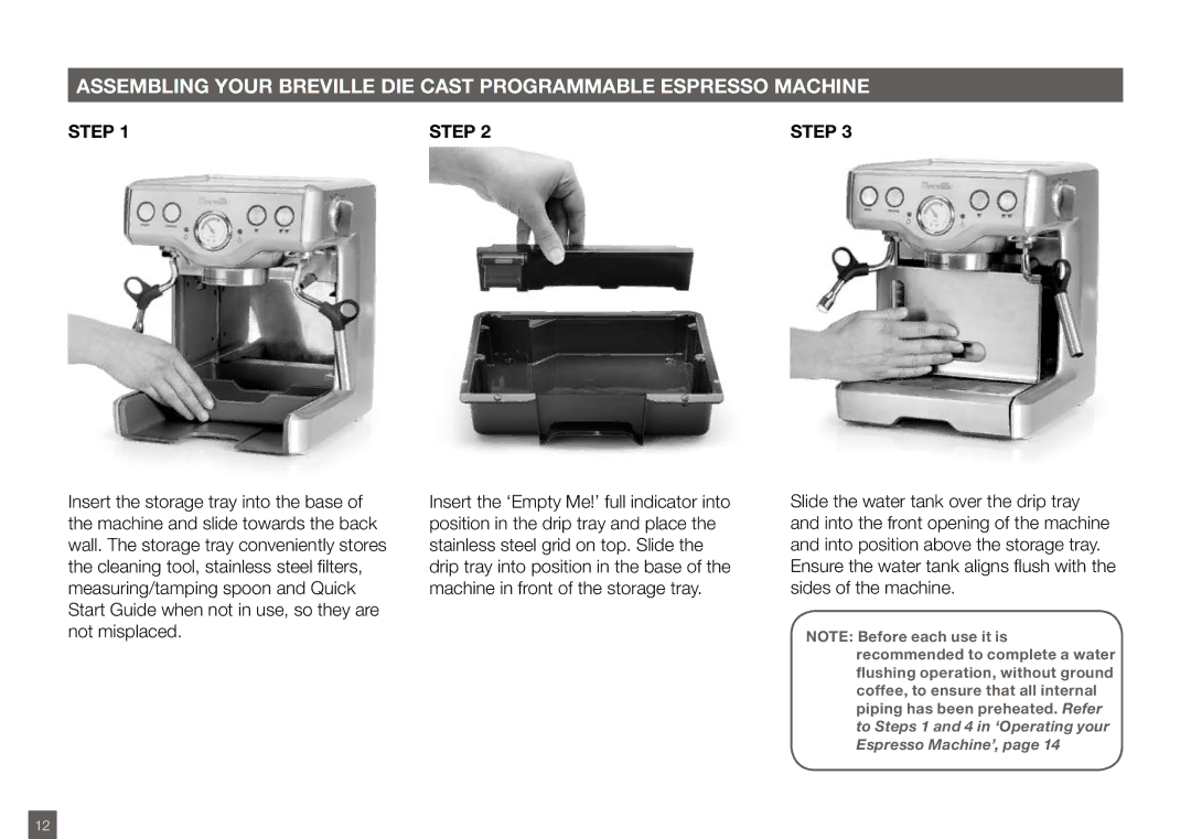 Breville BES820XL manual New photo of machine showing water tank being removed 