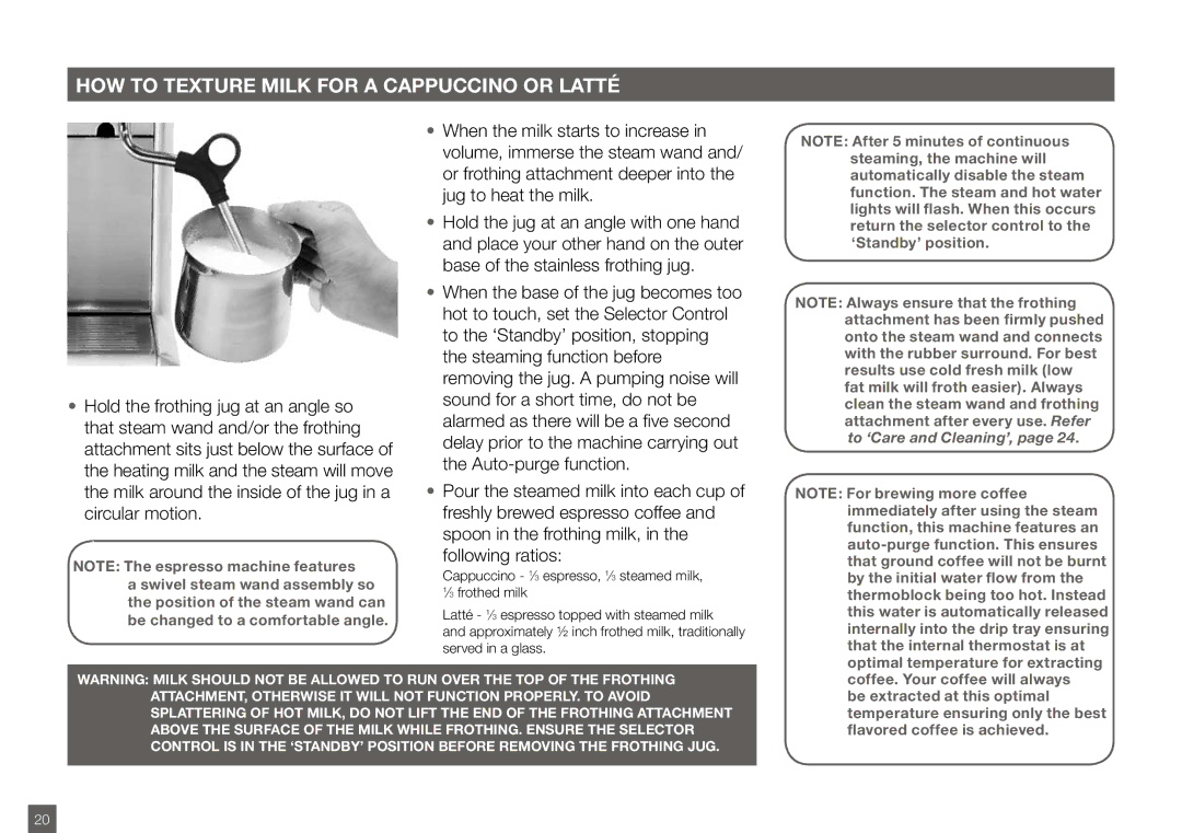 Breville BES820XL manual HOW to Texture Milk for a Cappuccino or Latté 