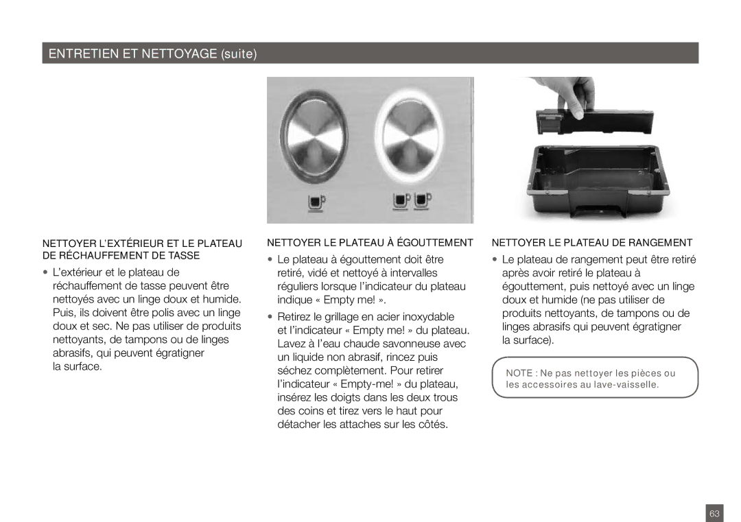 Breville BES820XL manual Entretien ET Nettoyage suite, La surface, Nettoyer LE Plateau À Égouttement 