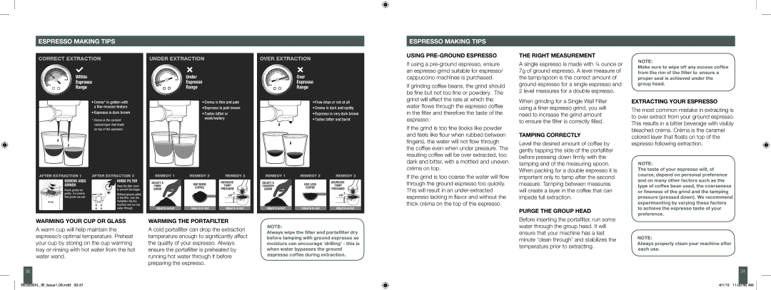 Breville BES830XL manual Using PRE-GROUND Espresso, Right Measurement, Tamping Correctly, Extracting Your Espresso 