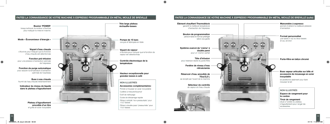 Breville BES830XL manual NON Illustrés 