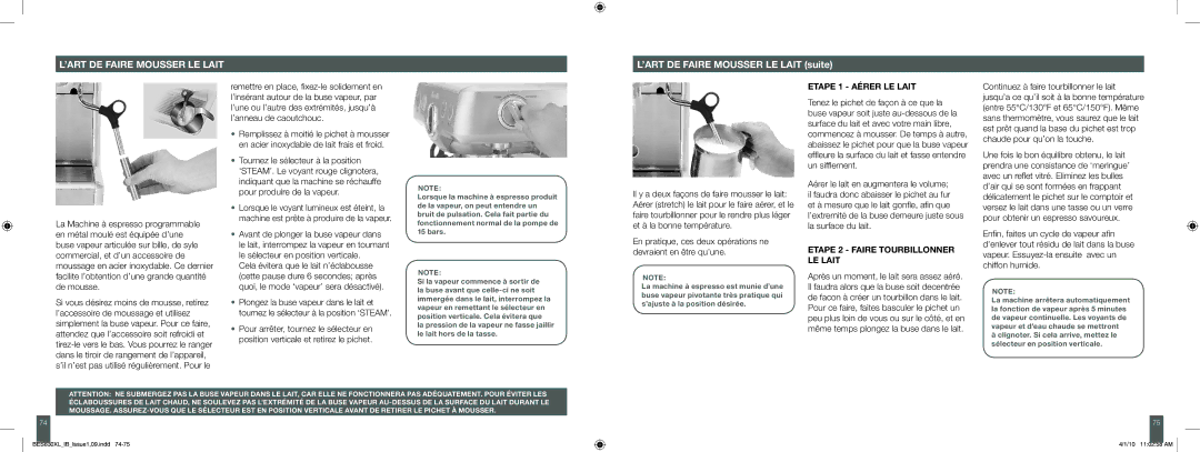 Breville BES830XL manual ’ART DE Faire Mousser LE Lait, Etape 1 Aérer LE Lait, Etape 2 Faire Tourbillonner LE Lait 