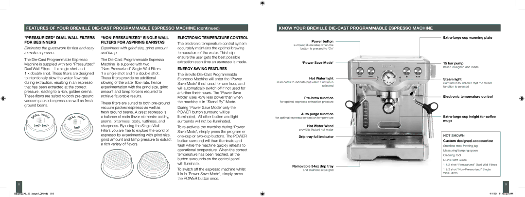 Breville BES830XL Know Your Breville DIE-CAST Programmable Espresso Machine, Pressurized Dual Wall Filters for Beginners 