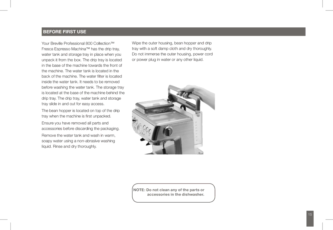 Breville BES860 manual Before First USE 