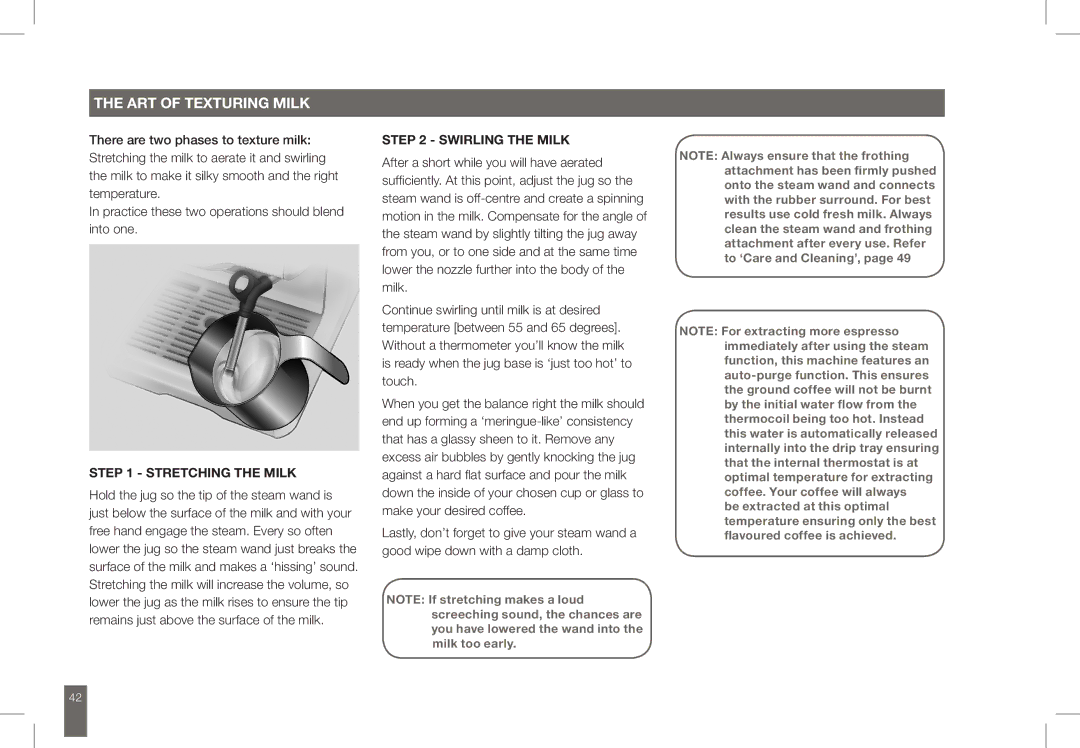 Breville BES860 manual Stretching the Milk, Swirling the Milk 