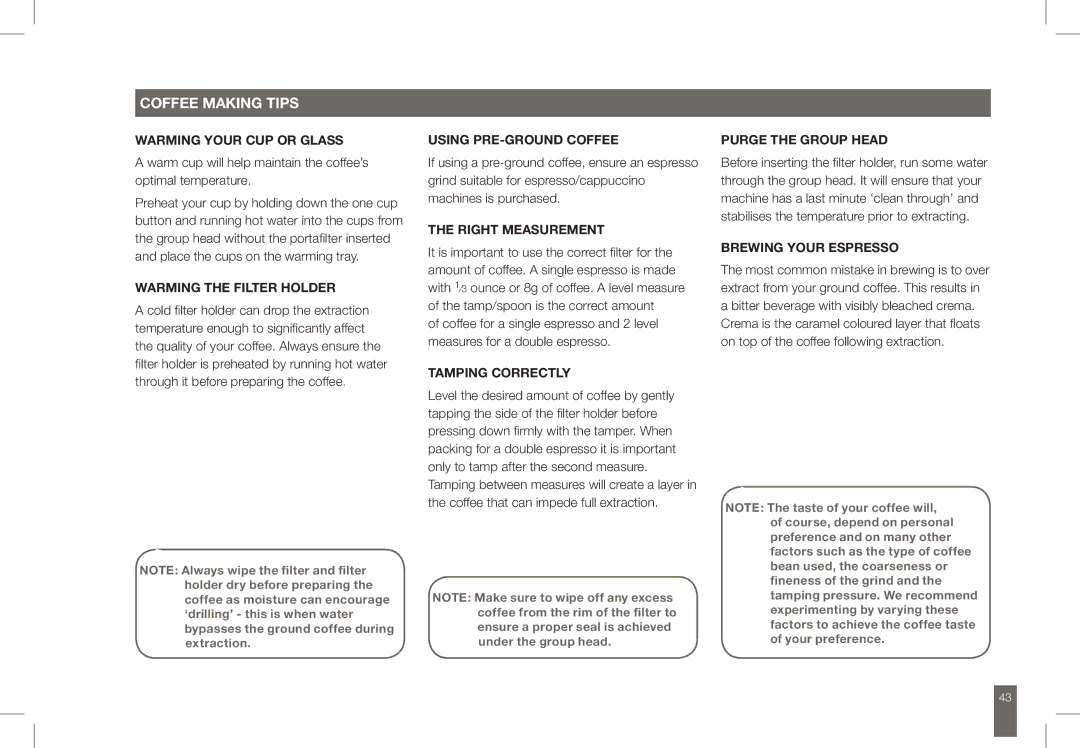 Breville BES860 manual Coffee Making Tips 