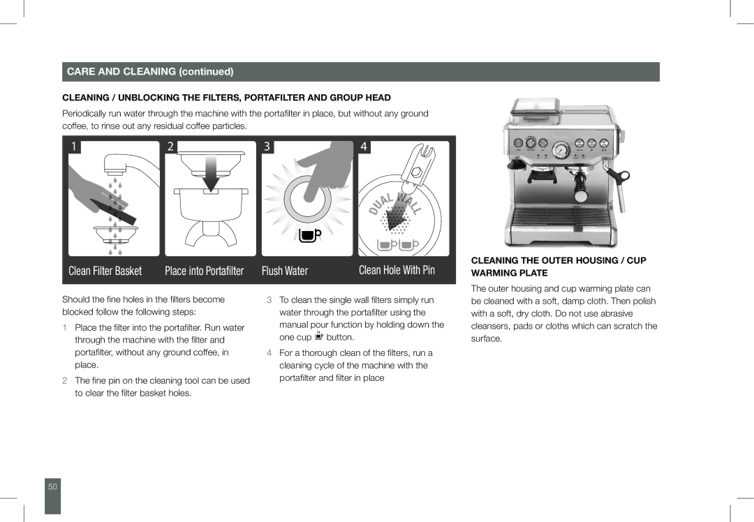 Breville BES860 manual Cleaning the Outer Housing / CUP Warming Plate 