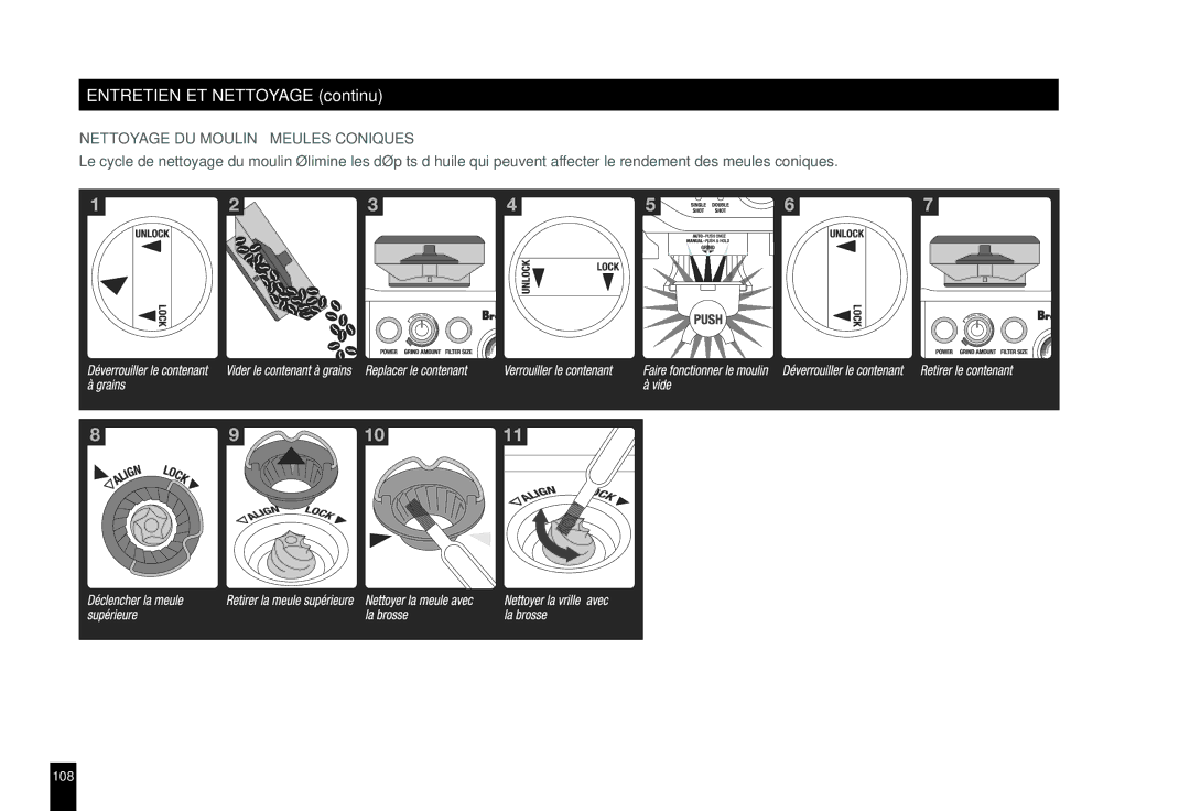 Breville BES860XL manual Nettoyage DU Moulin À Meules Coniques 