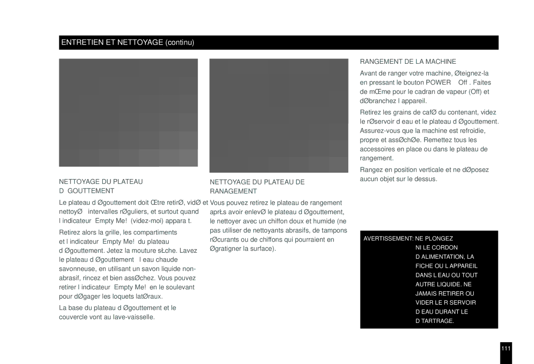 Breville BES860XL manual Rangement DE LA Machine, Nettoyage DU Plateau ’ÉGOUTTEMENT, Nettoyage DU Plateau DE Ranagement 