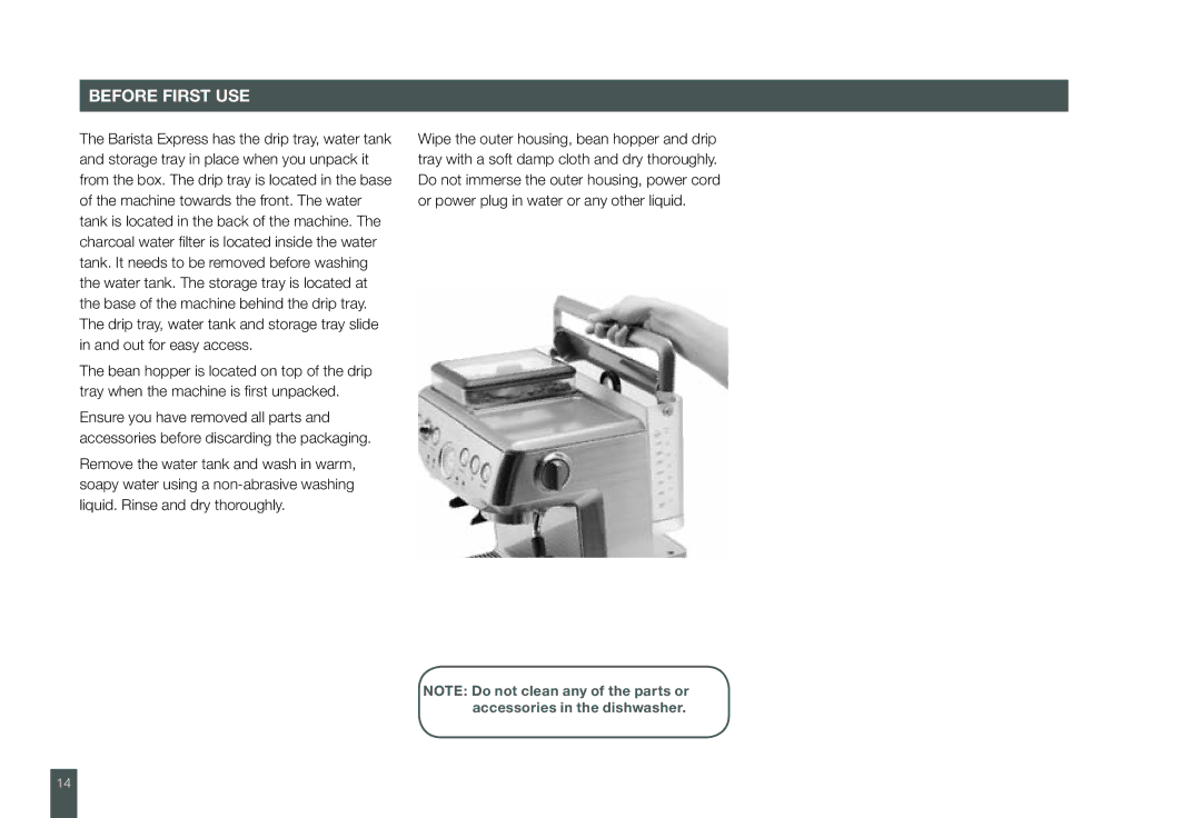 Breville BES860XL manual Before First USE 