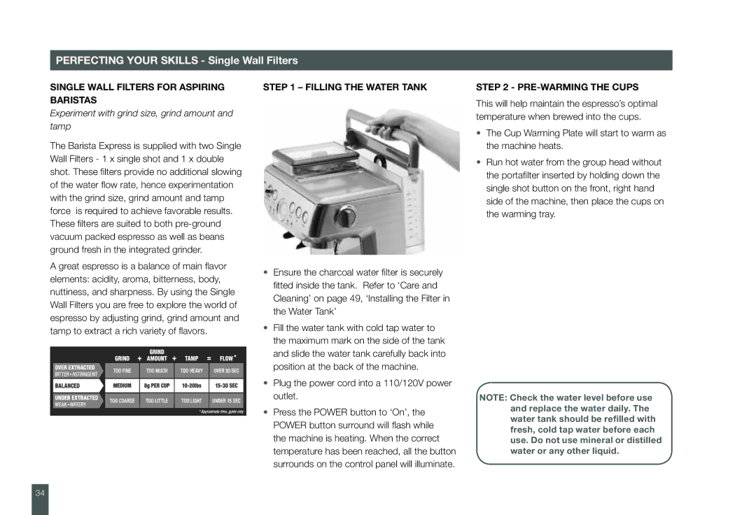 Breville BES860XL manual Perfecting Your Skills Single Wall Filters, Single Wall Filters for Aspiring Baristas 