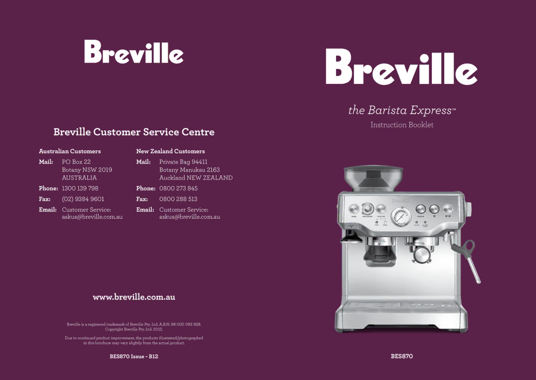 Breville BES870 brochure Barista Express 