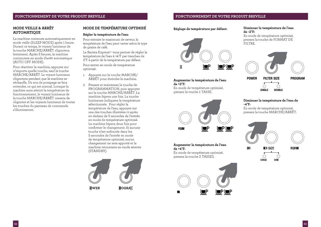 Breville BES870XL, BES870CBXL manual Mode Veille & Arrêt Automatique, Mode DE Température Optimisé 