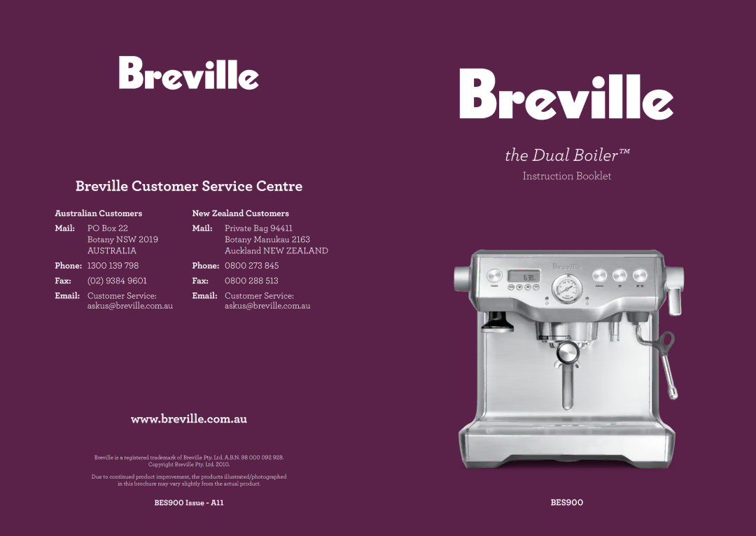 Breville BES900 brochure Dual Boiler 