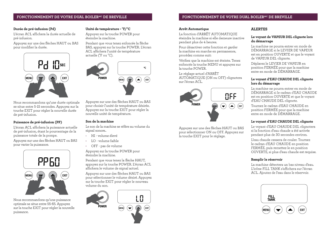 Breville BES900XL manual Alertes 