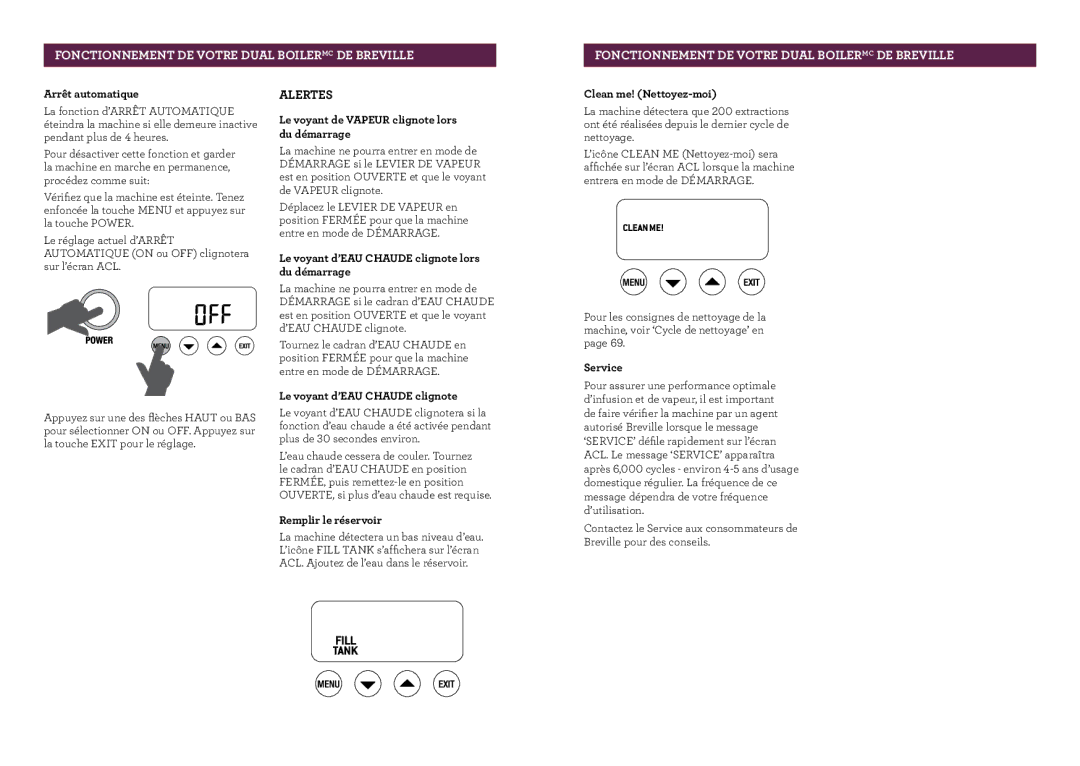 Breville BES900XL manual Alertes 