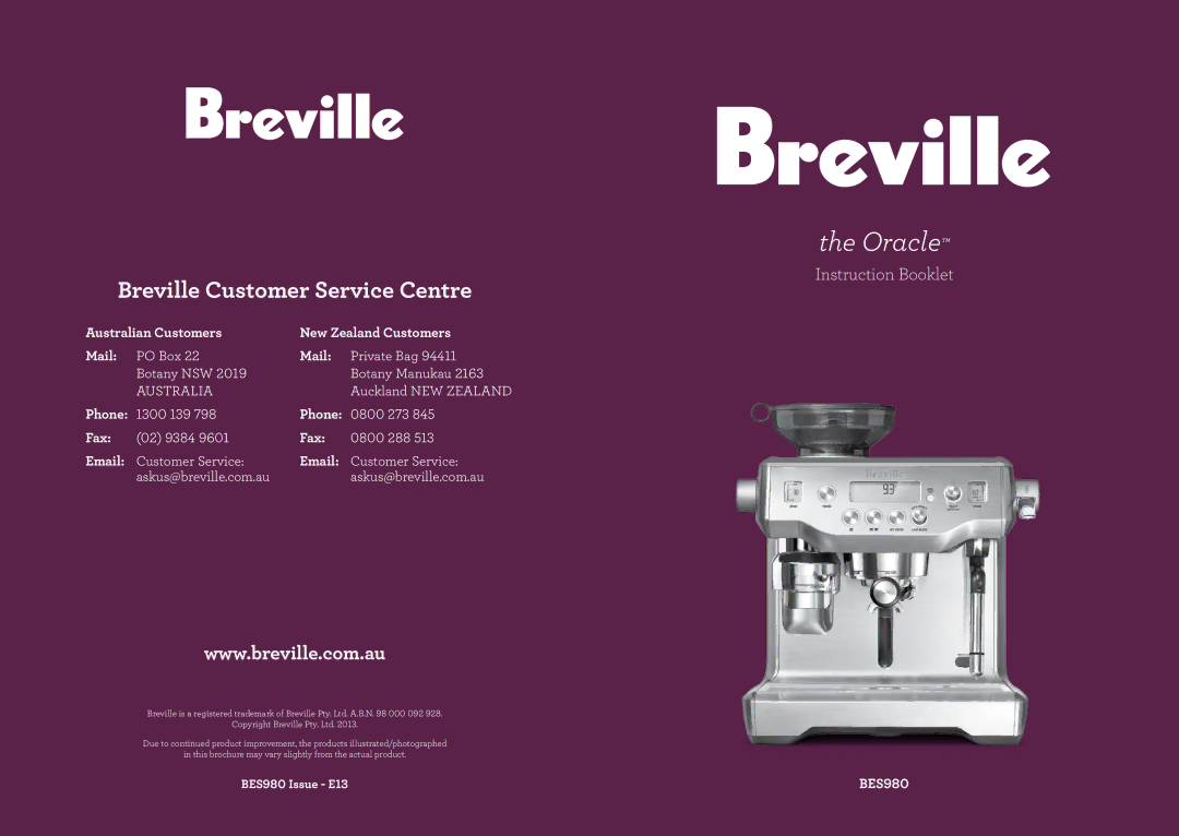 Breville BES980 brochure Oracle 