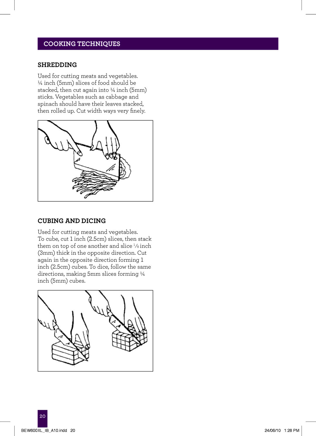 Breville BEW600XL manual Shredding, Cubing and dicing 
