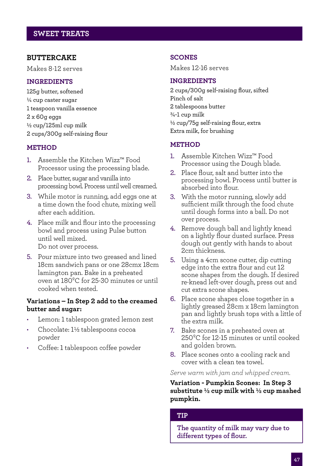 Breville BFP400 brochure Buttercake, Variations In add to the creamed butter and sugar 