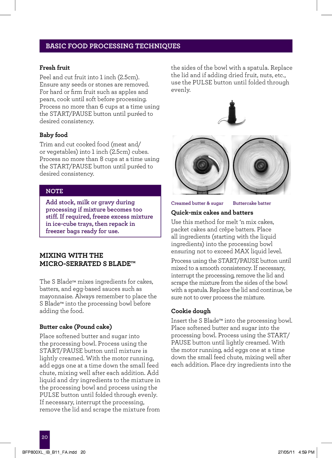 Breville BFP800XL manual Mixing with the MICRO-SERRATED S Blade 