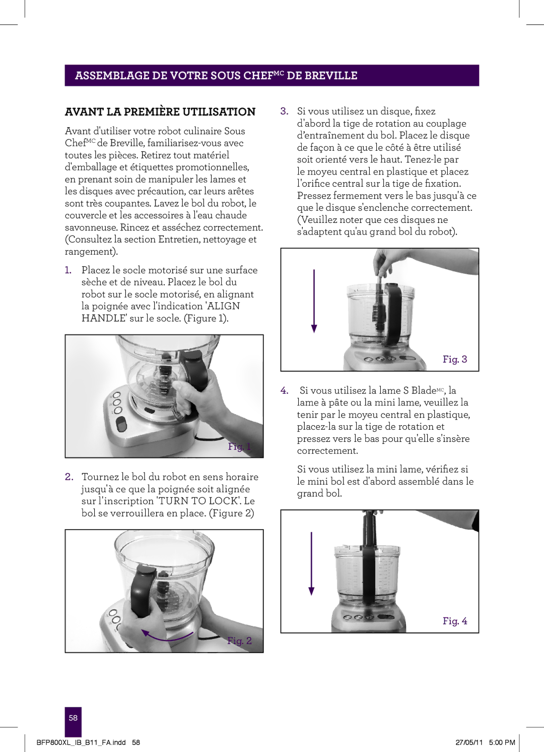 Breville BFP800XL manual Avant LA Première Utilisation 