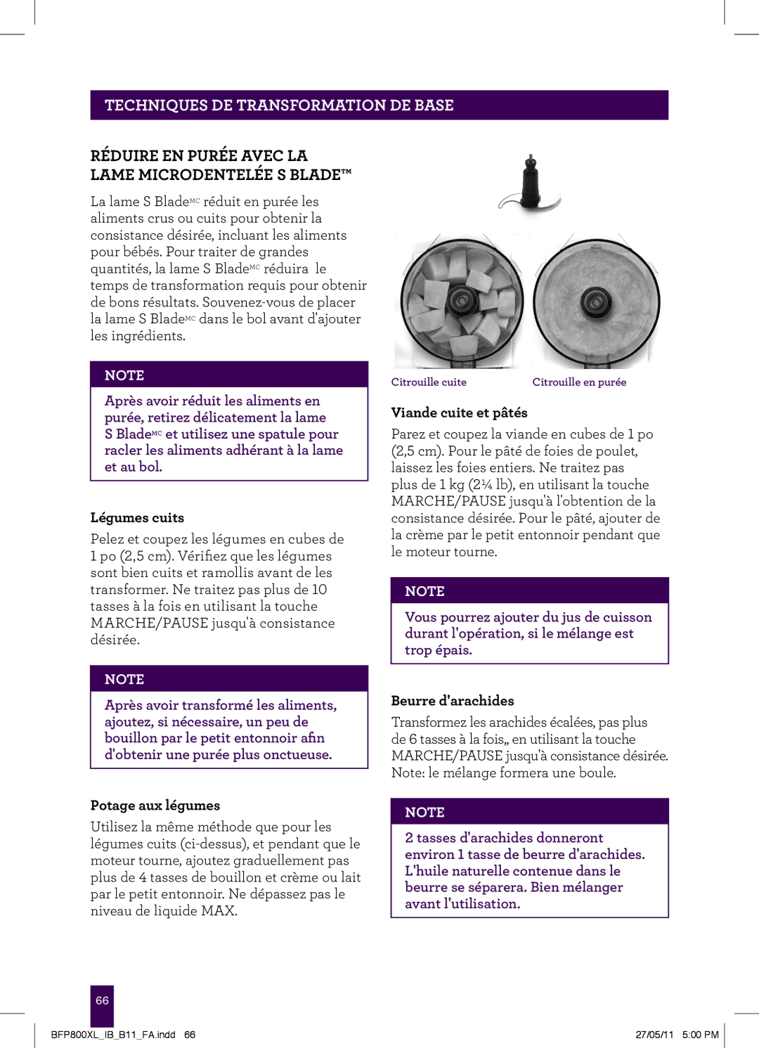 Breville BFP800XL manual Réduire EN Purée Avec LA Lame Microdentelée S Blade, Légumes cuits, Potage aux légumes 