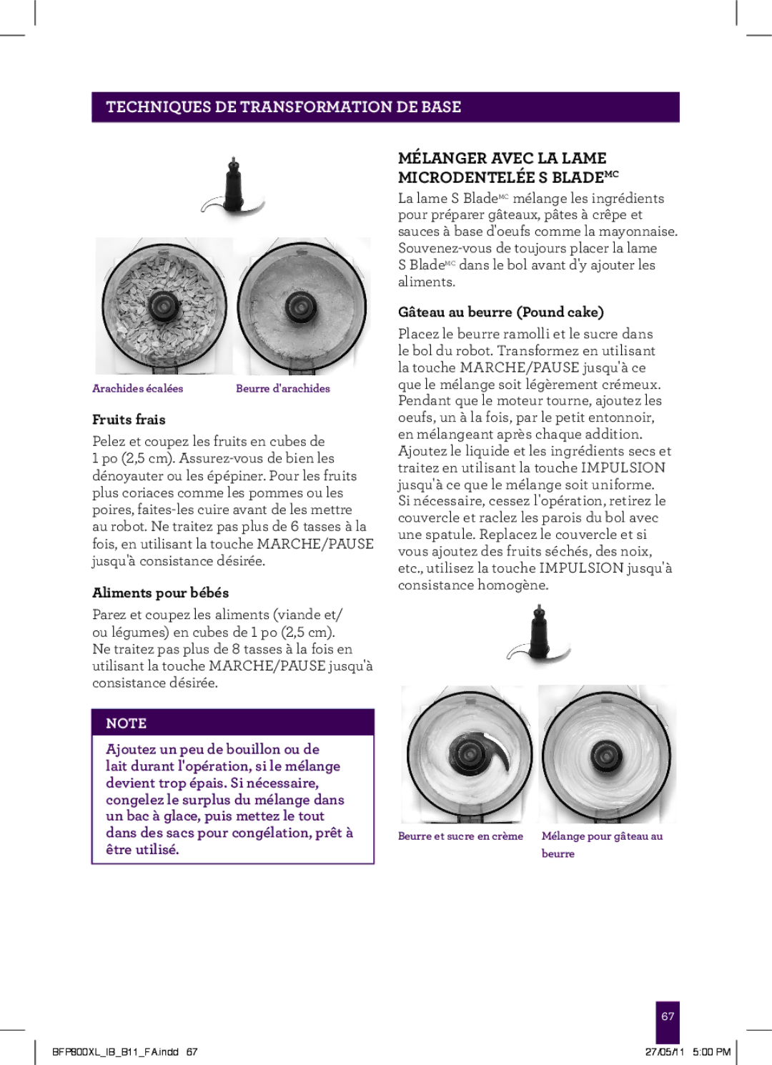 Breville BFP800XL manual Mélanger Avec LA Lame Microdentelée S BladeMC, Fruits frais, Aliments pour bébés 