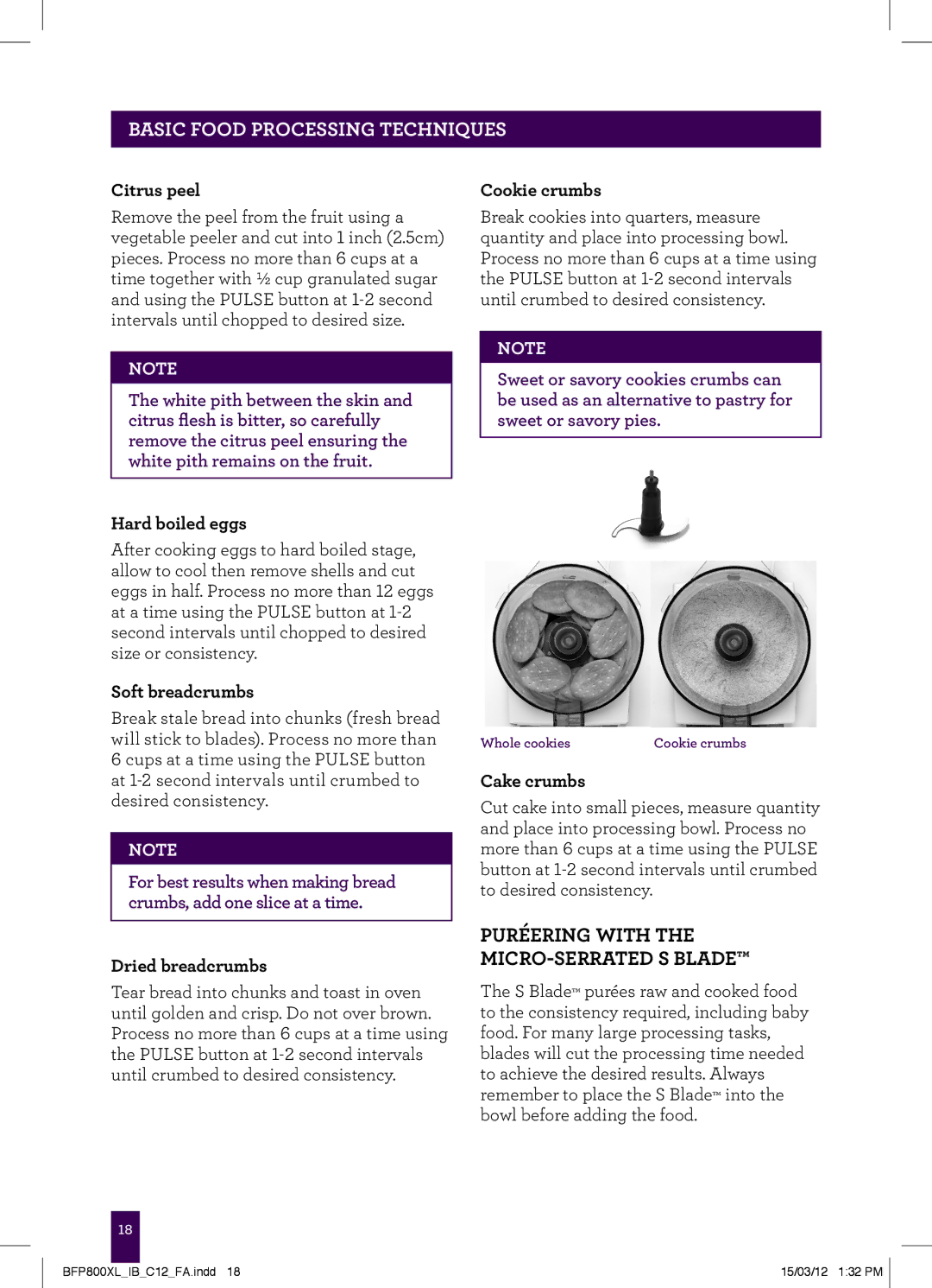 Breville BFP800XL manual Puréering with the MICRO-SERRATED S Blade 