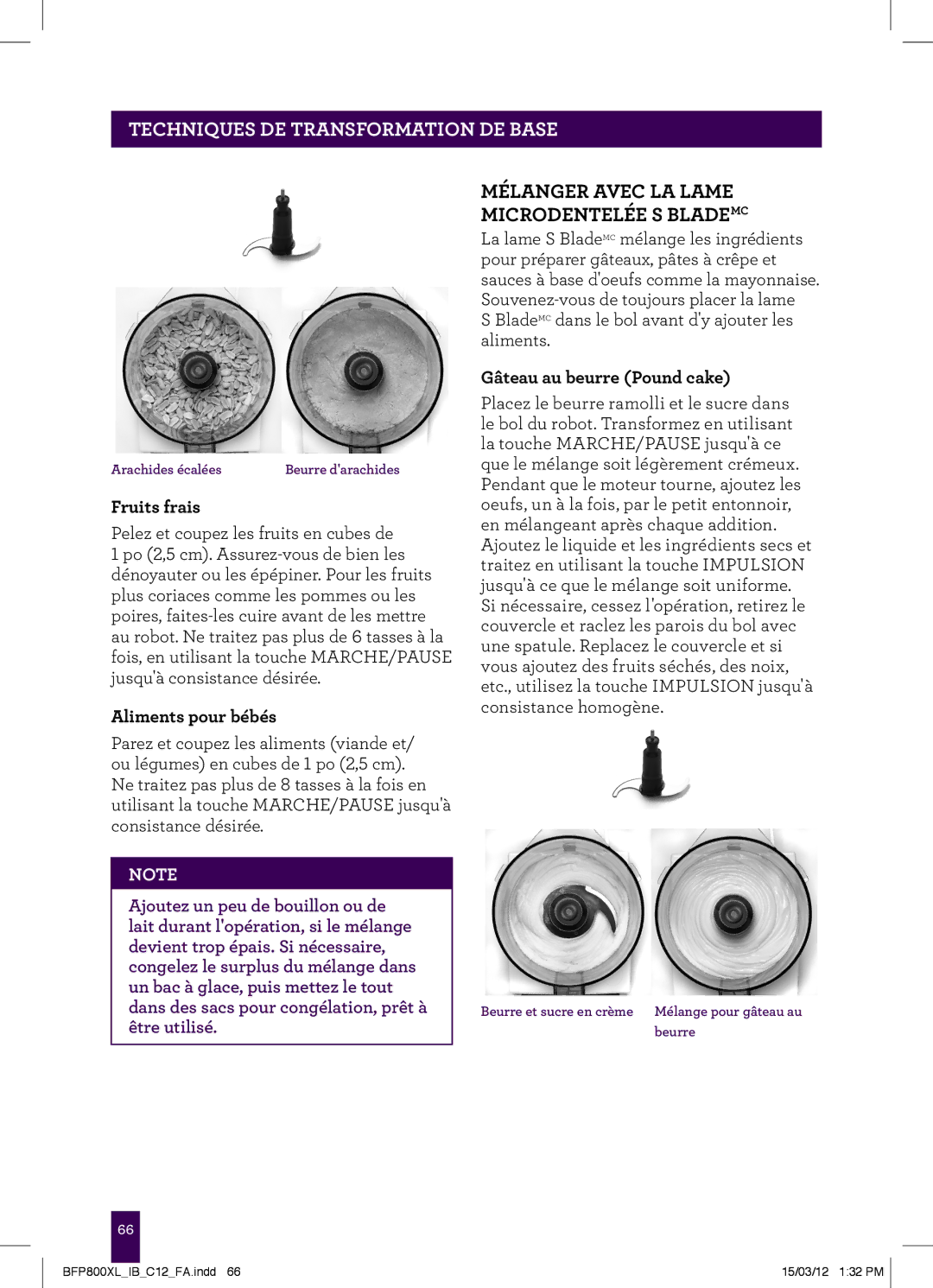 Breville BFP800XL manual Mélanger Avec LA Lame Microdentelée S BladeMC, Fruits frais, Aliments pour bébés 