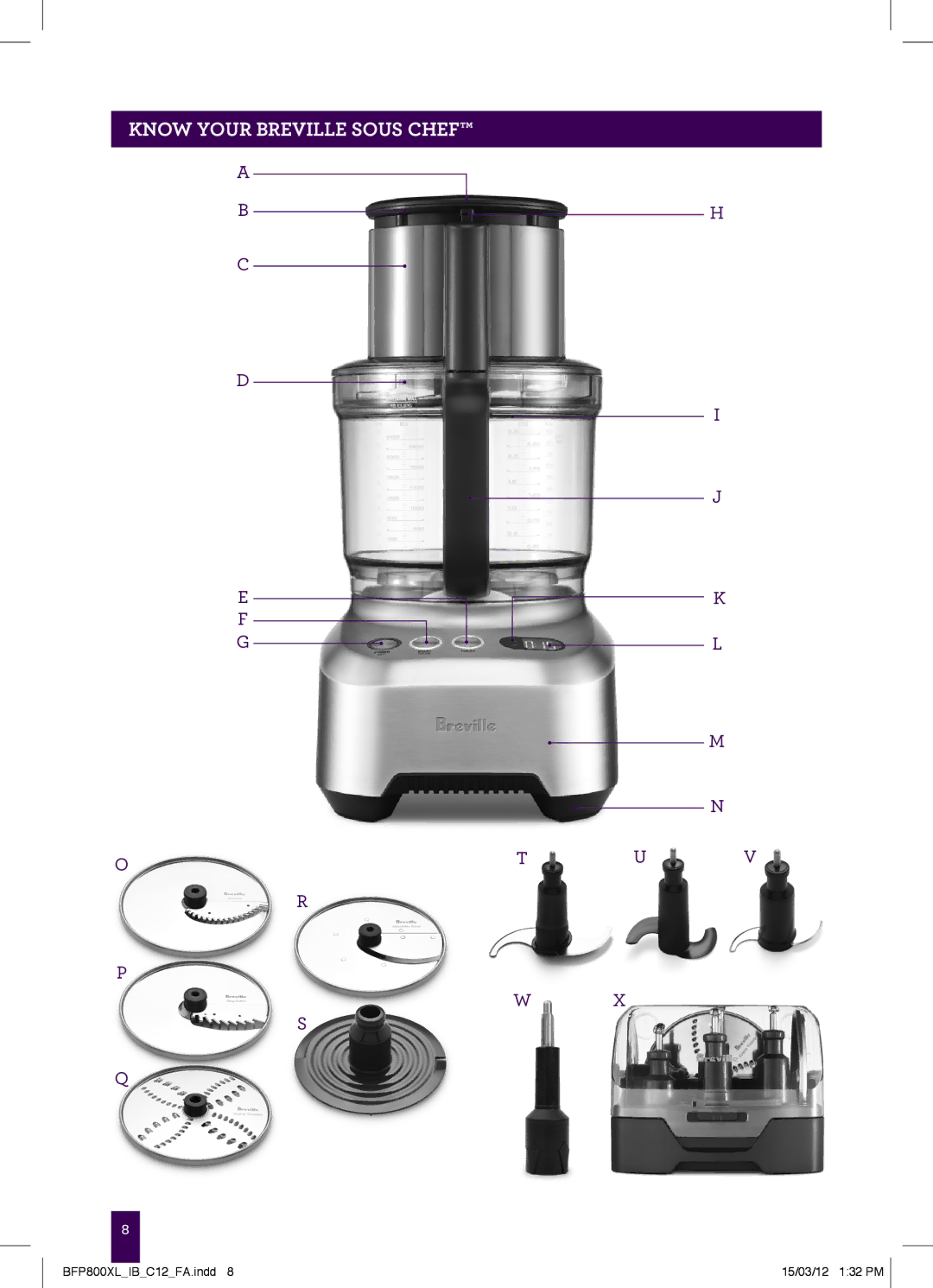 Breville BFP800XL manual Know your Breville Sous Chef 