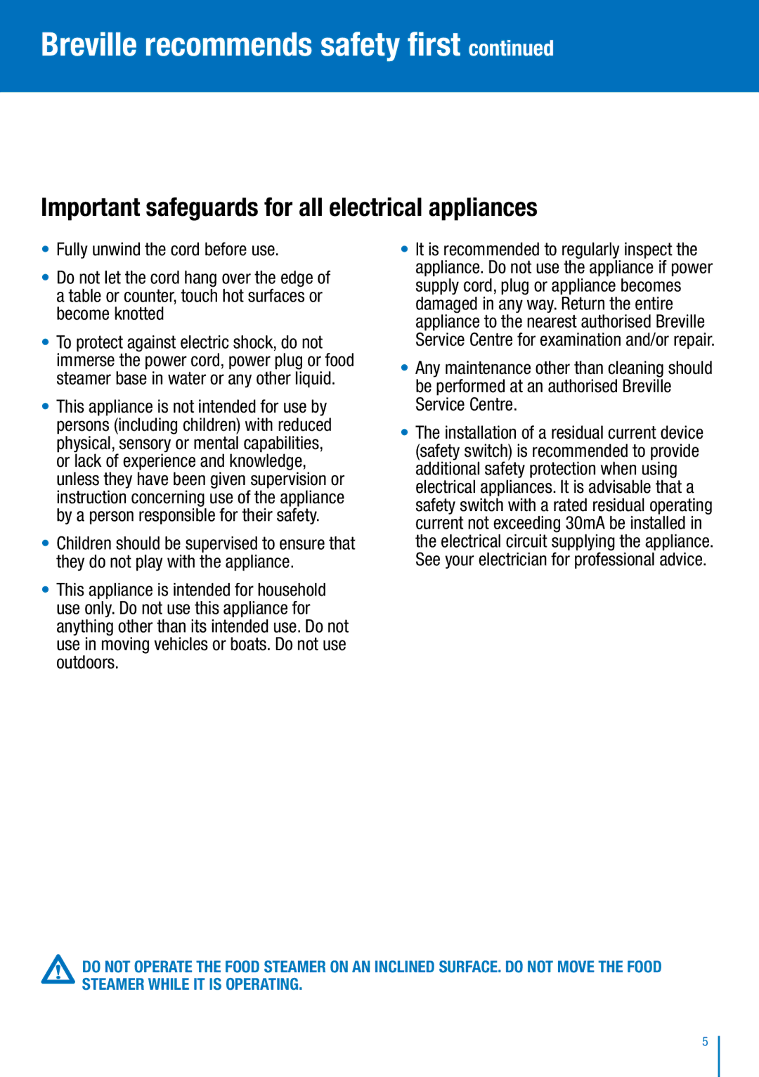 Breville BFS600 manual Important safeguards for all electrical appliances 