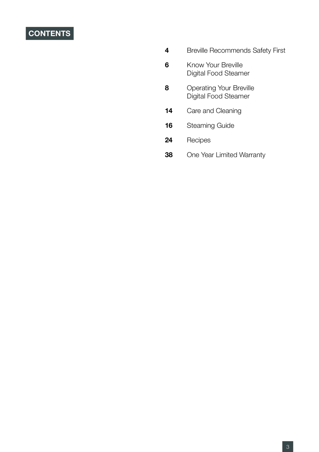 Breville BFS600XL manual Contents 