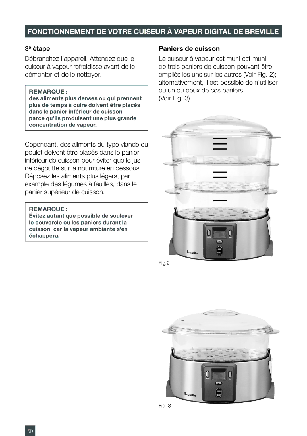 Breville BFS600XL manual Paniers de cuisson 