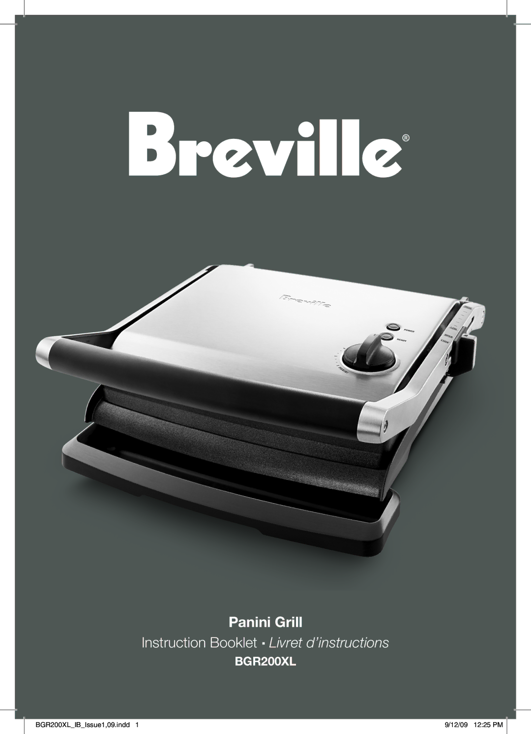 Breville BGR200XL manual Panini Grill 