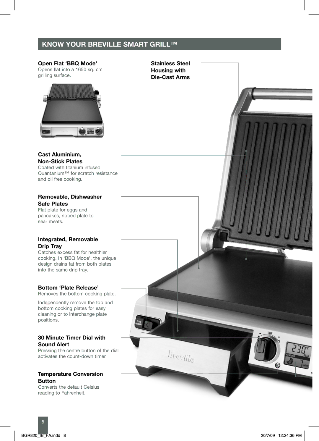 Breville BGR820 manual Know Your Breville smart Grill 